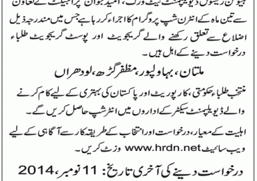 HRDN Internship Program 2014 Application Form, Last Date