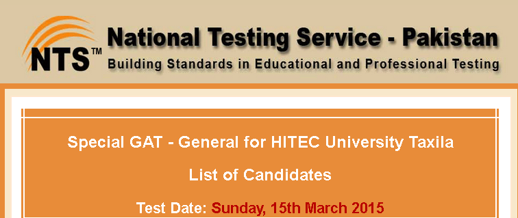 HITEC University Taxila NTS GAT General Test Result 2015 Answer Keys 15th March