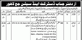 District And Session Court Lahore Jobs 2015 NTS Form