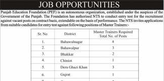 Punjab Education Foundation PEF Master Trainers Jobs 2015 NTS Application Form