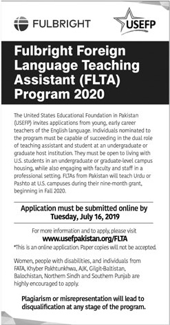 Fulbright Foreign Language Teaching Assistant FLTA Program 2020 Form Download