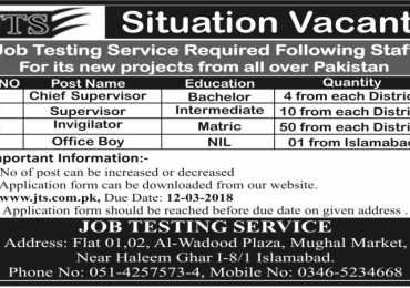 JTS Jobs 2018 Invigilators, Supervisors Application Form jts.com.pk Download