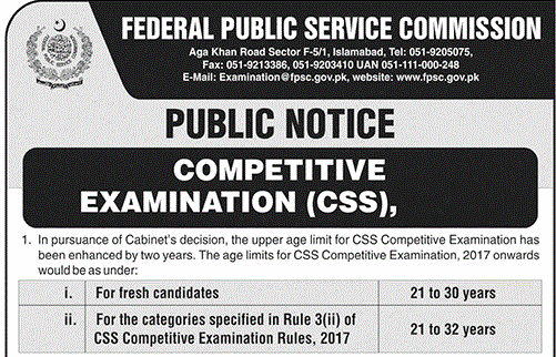 FPSC CSS Age Limit 2020 in Pakistan Notification