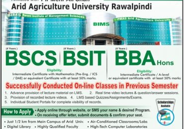 PMAS Arid Agriculture University Rawalpindi BBA, BSIT Admission 2020-21