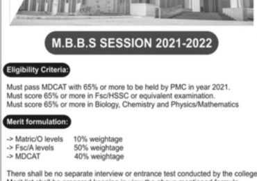 Al Aleem Medical College Admission 2020-21 MBBS Application Form