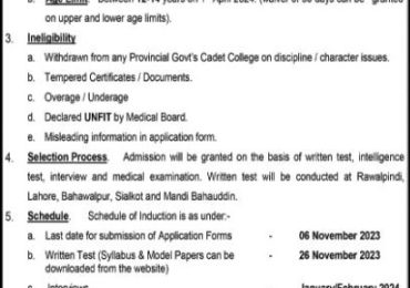 Rangers Cadet College Chakri Rawalpindi Admission 2025