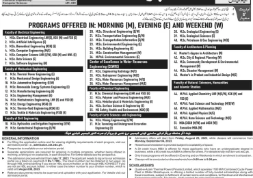 UET University Of Engineering and Technology Admissions 2025