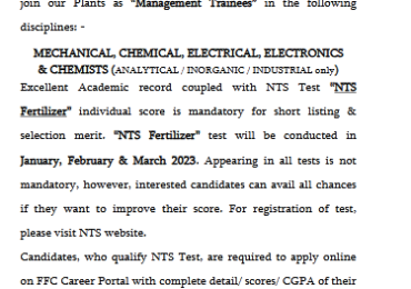 NTS FFC Management Trainee Jobs 2025