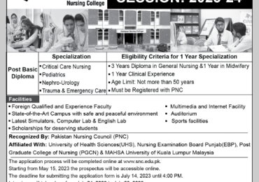Shalamar Nursing College Lahore Admissions 2025