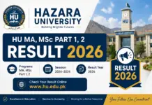 Hazara University HU MA, MSc Part 1, 2 Result 2026