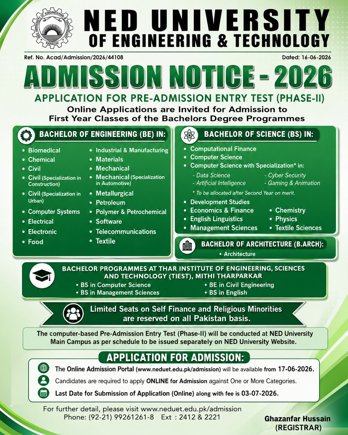 NED University Karachi Admission 2026