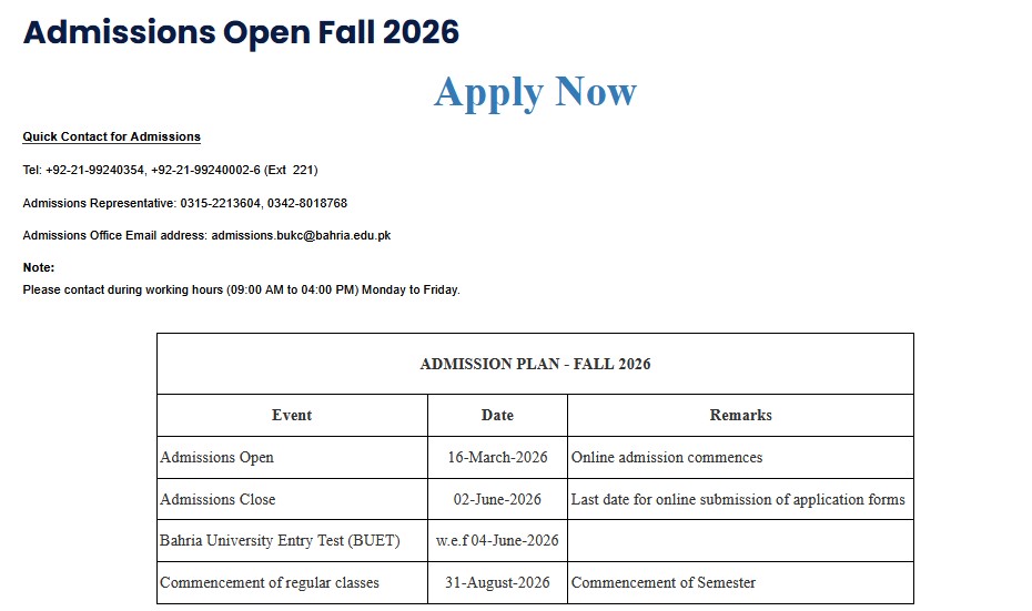 Bahria University Karachi Admission