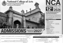 NTS NCA Lahore Entry Test Date 2026 National College of Arts National College of Arts NCA Lahore Admissions 2026